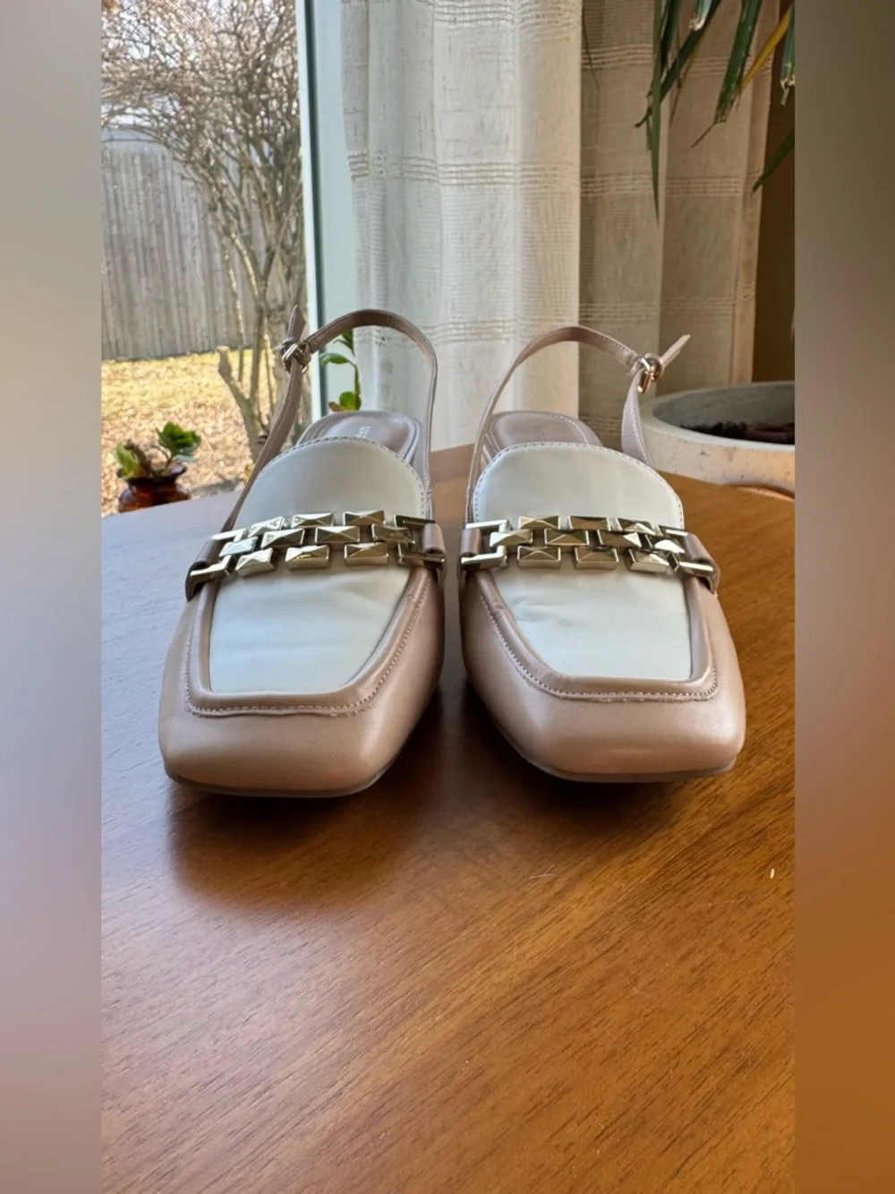 Slingback Pumps – Size 8.5 Marc Fisher Graci Chic Neutral with Gold Chain Detail - Picture 6 of 11